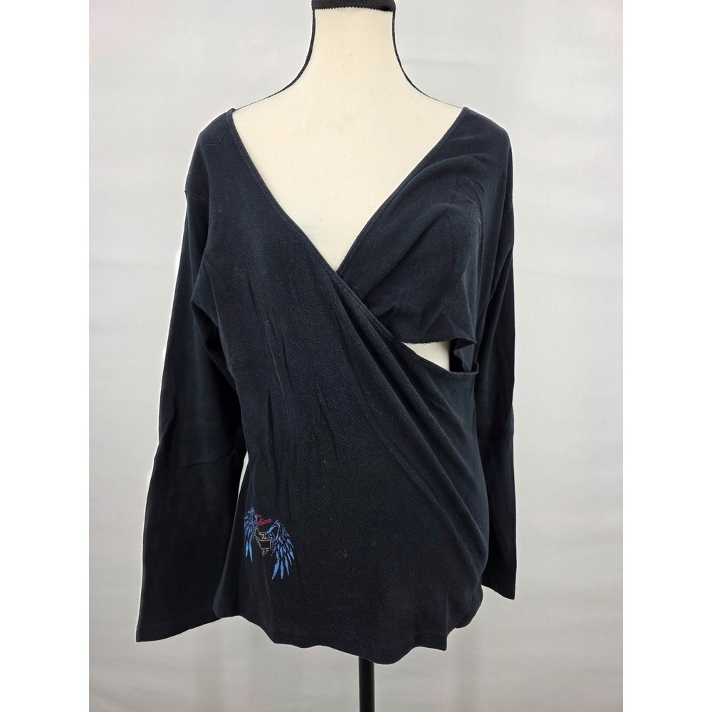 Harley-Davidson Womens XL Black Wrap Long Sleeve Top High Point NC Cutout USA